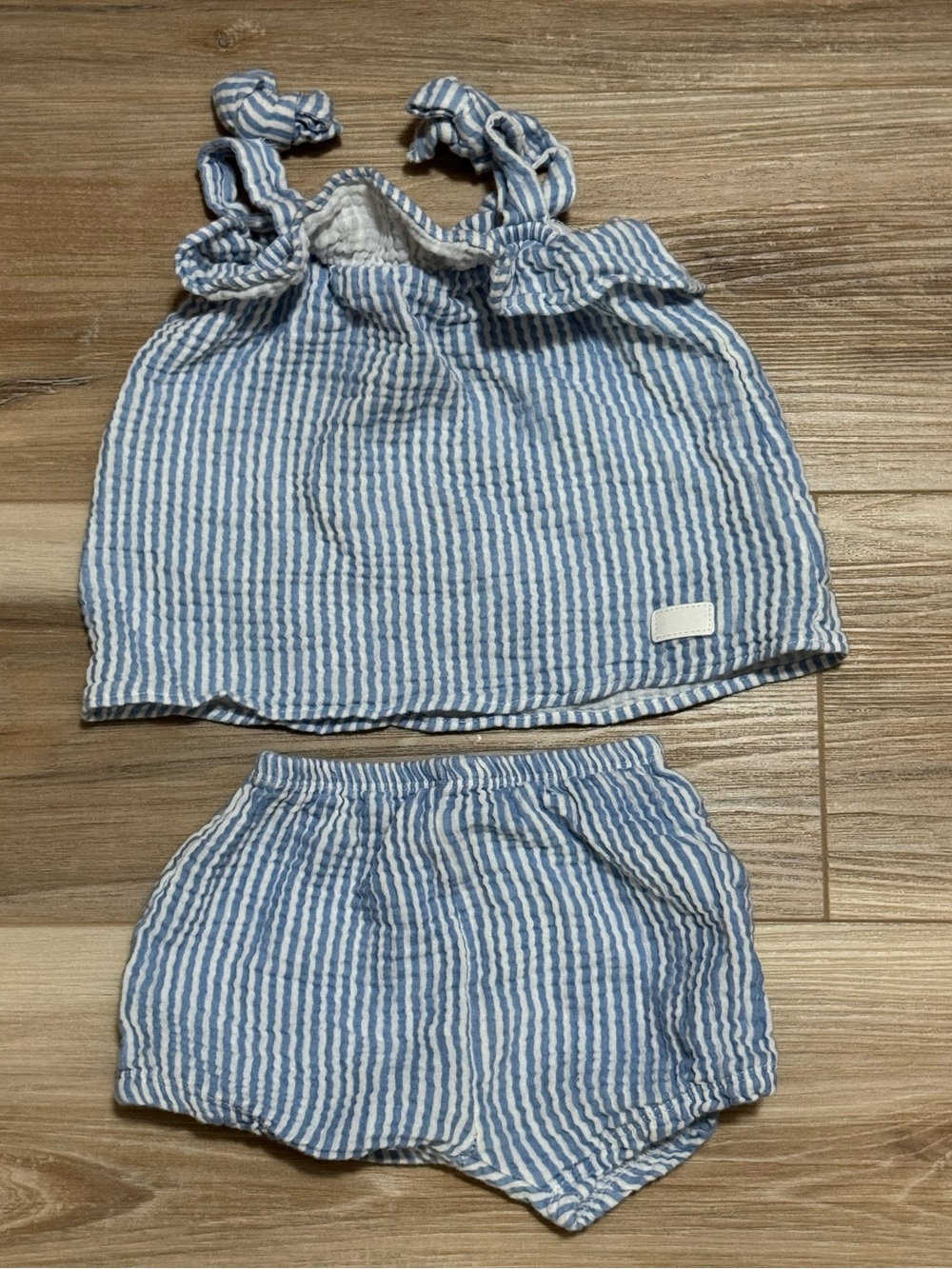 7 For All Mankind Baby Girl Blue Seersucker Tie-Strap Top & Shorts Set 12M